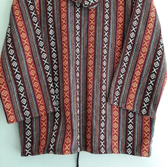 Woven Tribal Boho Full-Zip Hooded Jacket Ethnic Embroidered Fabric Sz L - Picture 10 of 11